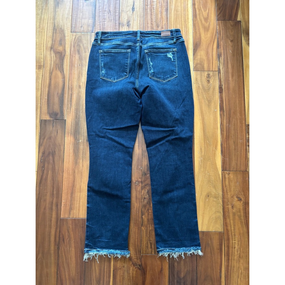 Judy Blue Straight Fit Distressed Jeans Dark Wash Raw Hem Size 15 32 - Picture 8 of 9